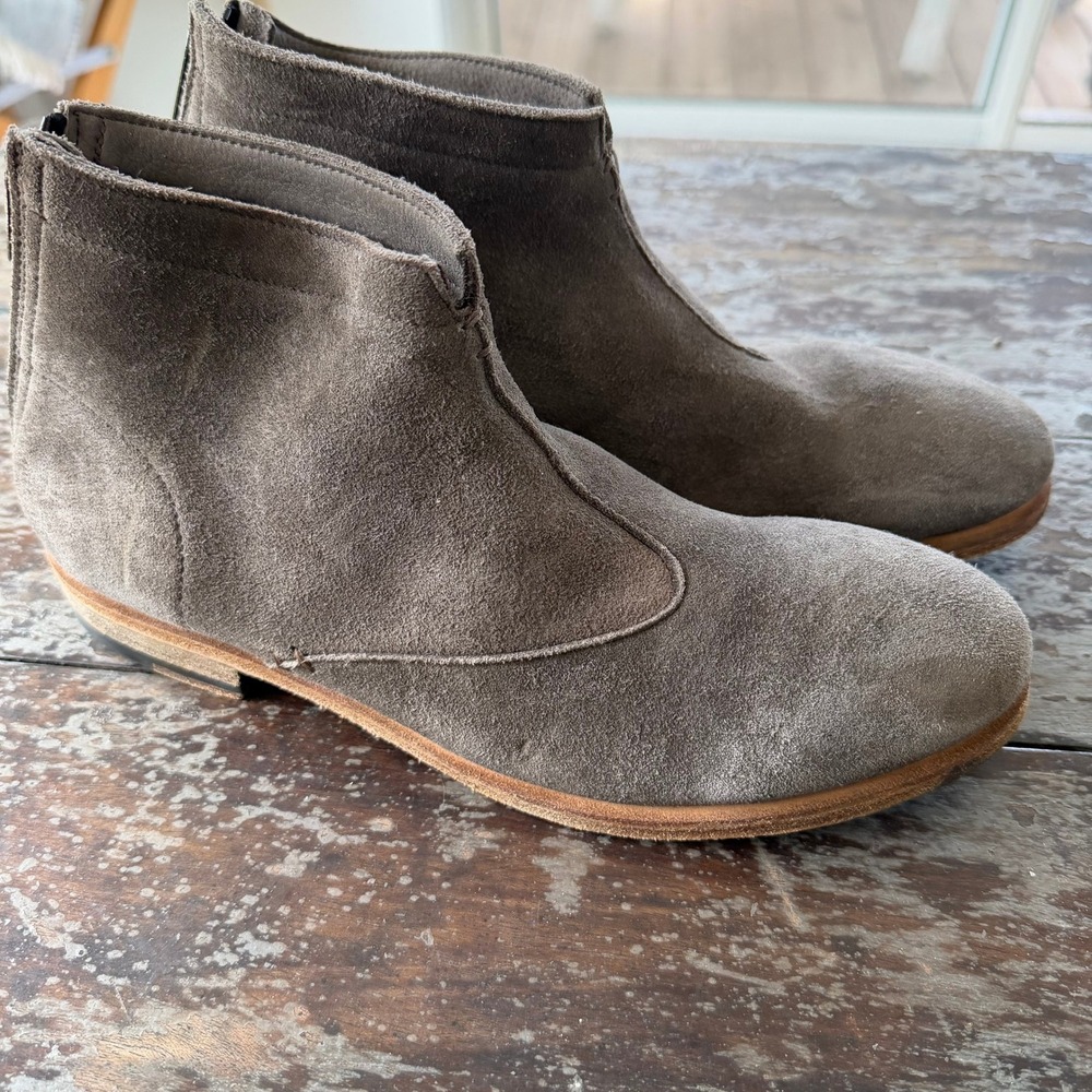 Peter Nappi Italian Suede Ankle Boots Grey Rear Zip Leather Sole Womens 37